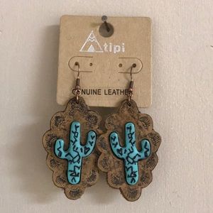 Western Leather Cactus Earrings
